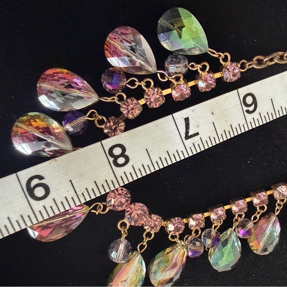 Vintage Purple and Green AB Rhinestone teardrop necklace - Picture 5 of 6